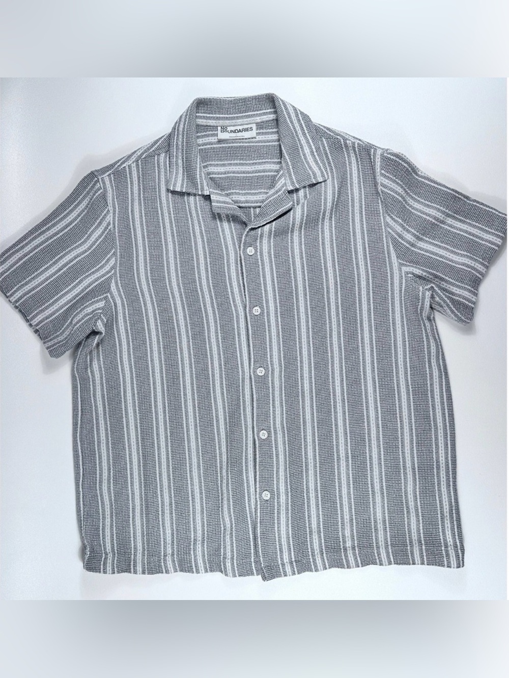 No Boundaries Textured Stripe Polo Shirt Men's Large Gray Coastal Beach Shirt